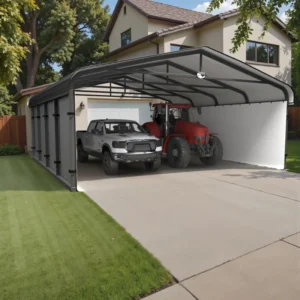 20 Ft. W x 20 Ft. D Heavy-Duty Metal Carport with Galvanized Roof & Fabric Walls, Solar Light, All-Weather Outdoor Canopy Shelter Rated 50psf Snow