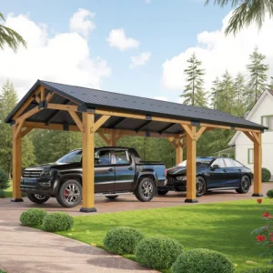 Woodland Haven AMERLIFE 12'x24' Cedar Wood Hardtop Gazebo with Steel Roof, Waterproof Outdoor Carport Pavilion